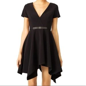 Halston Heritage Cap Sleeve V-Neck Cocktail Dress, Black Jagged Edge